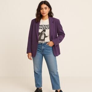 Vintage 90s Emily Meyer Purple Wool Blazer Women’s 12 Classic Lined Jacket